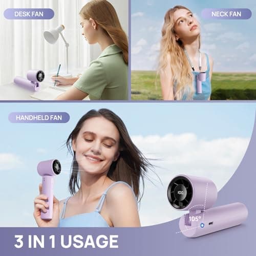 DUOMIY 2026 Upgraded Portable Handheld Turbo Fan Personal fan 18000RPM Speed Adjustable, 3-IN-1 Rechargeable Fan with LED Display, Travel Essentials, Gifts for Women Men Outdoor Indoor (Purple) - Thumbnail 4