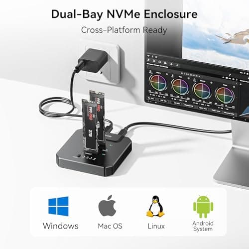 ANYOYO NVMe SSD Cloner, Tool-Free Offline M.2 Duplicator with Aluminum Case, LED Progress Indicator, 20Gbps USB-C 3.2 SSD Reader, SSD to USB Adapter for PCIE NVMe SSD Supports M/B&M Key - Thumbnail 6