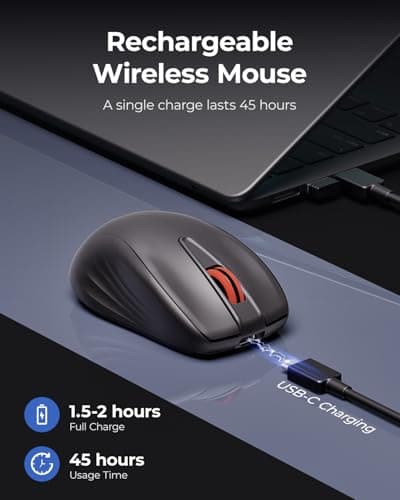 wegear WL500 Rechargeable Silent Wireless Mouse, Quiet Click, 2.4G USB Cordless Computer Mouse with 6 Buttons, Ambidextrous Grip, Adjustable DPI for Laptop, PC, Mac (Black) - Thumbnail 3