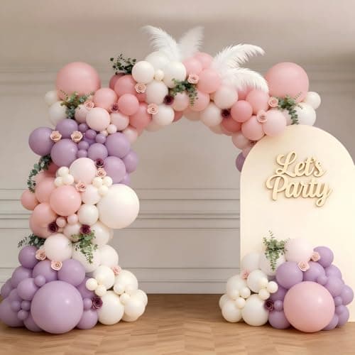 Pink Purple White Balloon Garland Arch Kit 143Pcs Lavender Light Pastel Purple Pink White Latex Balloons for Butterfly Bridal Shower Birthday Wedding Party Decorations - Thumbnail 4
