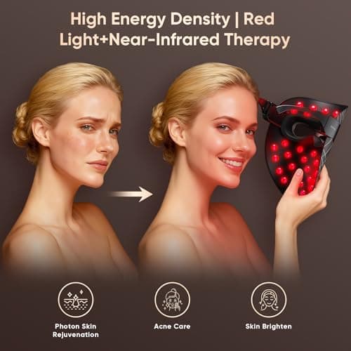 LED Light Therapy Mask, Portable and Ultra-Light Red Light Therapy Mask for Face, Wireless LED Face Mask Light Therapy with Near-Infrared Red Light, Rechargeable, 10 Min-Timer, Ideal Gift for Women - Thumbnail 3