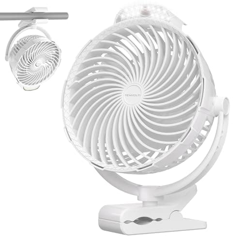 Tenvolti 10000mAh Clip on Fan, 8-Inch Golf Cart Fan Rechargeable with LED Light, 9 Speeds Strong Airflow, Ultra Quiet, 30Hrs Runtime, 360° Rotation, Cooling for Bed Camping Office Desk Dorm, White - Image 1