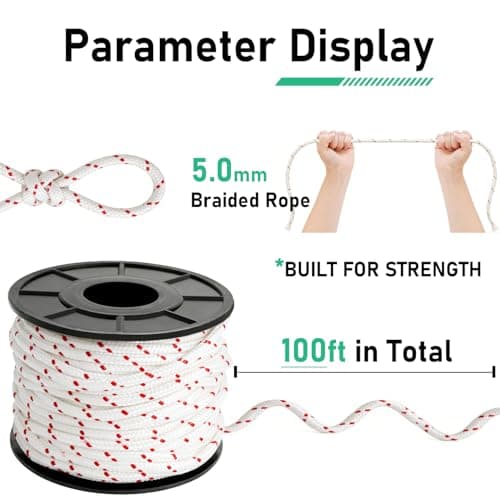 Alrhipvm Pull Cord Rope 100ft x 13/64"(5mm), Recoil Starter Rope Pull String for Small Engine, Pull Rope for Lawn Mower Generator Chainsaw Trimmer Edger Brush Cutter - Thumbnail 4