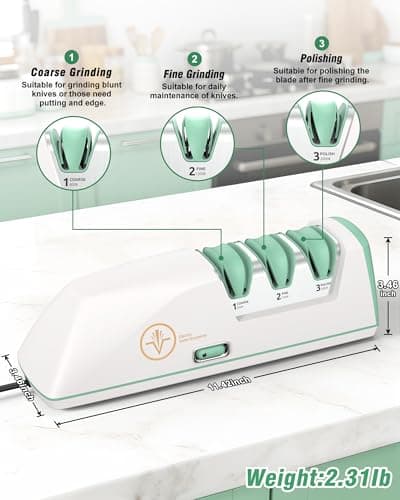 Electric Knife Sharpener with Replaceable Sharpening Head Easy to Change, 3-Stage & 15° Precision Angle Diamond Sharpening System for Metal Knives, Ceramic knives, Exquisite Gifts and Packaging - Thumbnail 4