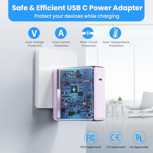 Kioson Mac Book Pro Charger - 120W USB C Charger Fast Charger, Compact Laptop Charger Adapter Compatible with USB C Port MacBook Pro/Air, iPad Pro, Samsung Galaxy and All USB-C Devices (Light Purple) - Thumbnail 3