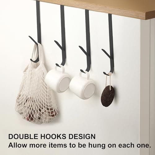 OIM OMIIOMIO Over The Door Double Hanger Hooks, Metal Twin Hooks Organizer for Hanging Coats, Hats, Robes, Towels - Black - Set of 4 - Thumbnail 6