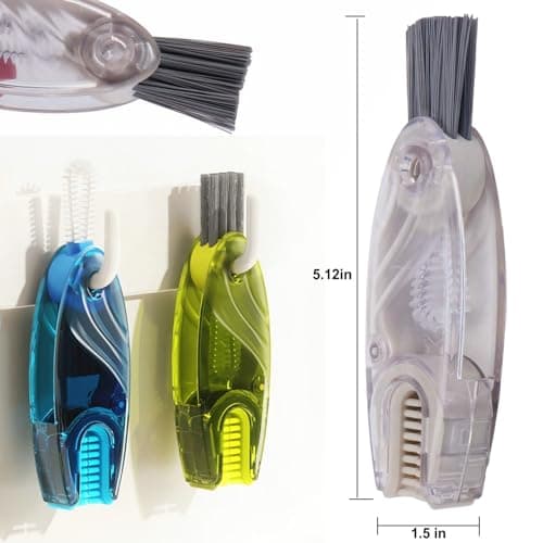 4 in 1 Cup Lid Cleaning Brush Set Multifunctional Bottle Brush Cleaner Tiny Bottle Cup Lid Brush Straw Cleaner Tools Mini Silicone Bottle Cup-Holder Cleaner with Hook Remover Blue & Grey - Thumbnail 5