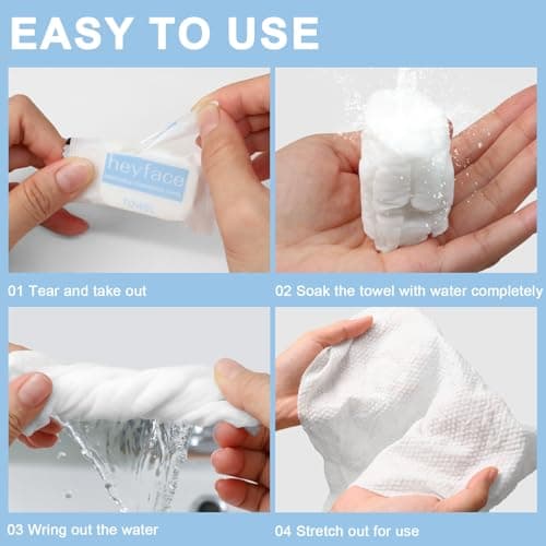 Heyface Compressed Towels Tablets (11.8" x11") 50 Bulk Set Disposable Compressed Washcloths for Travel & Camping, Soft Compressed Face Towel with Waterproof Case for Daily Use & Camping Essentials - Thumbnail 5