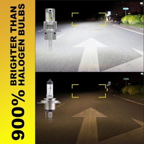 KIMLATAR H4 Light Bulbs Hi/Low Beam,Super Bright Upgraded 900% 50000LM Brightness,1:1 Halogen Mini Size, 10-Year Lifespan, Plug and Play, H4/9003 Fog Bulbs,Pack of 2 - Thumbnail 4