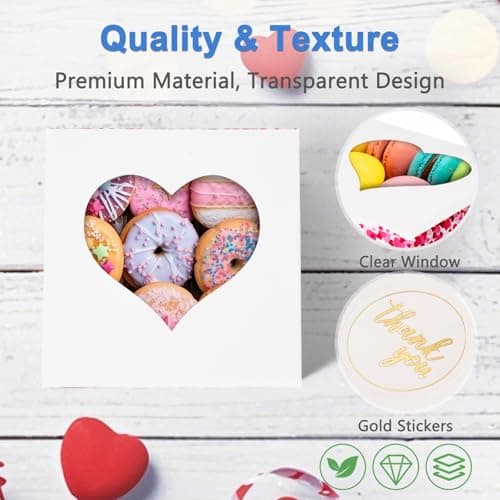 Shallive 50 Pcs 4-Inch Kids Valentines Cookie Boxes Heart, Bakery Treat Boxes for Valentines Day Gifting, To-go Containers for Cake Slice, Macarons, Donuts, Candy 4x4x2.5 - Thumbnail 3