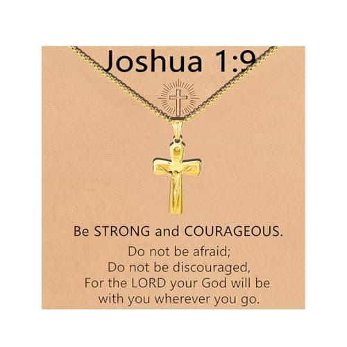 Jekvill Christian Gifts Cross Necklace for Women and Men Featuring Jesus Pendant 14k Gold Plated, Ideal for Religious Faith Baptism Easter Basket Fillers and First Communion Cross Chain - Image 1