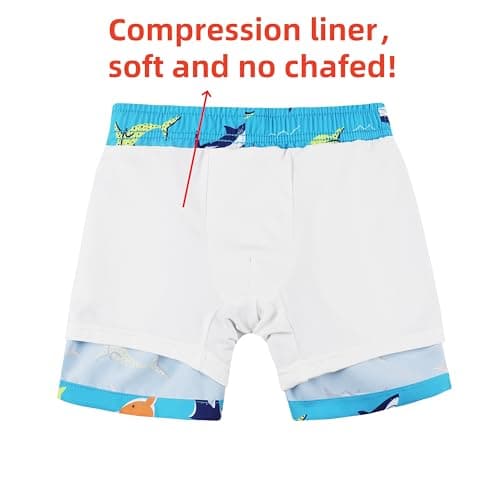 MILANKERR Tollder Kids Baby boy Swim Suit with Compression Lining,2t Swim Trunks Boys with Rash Guard UPF 50+ Blue Orange Shark - Thumbnail 4