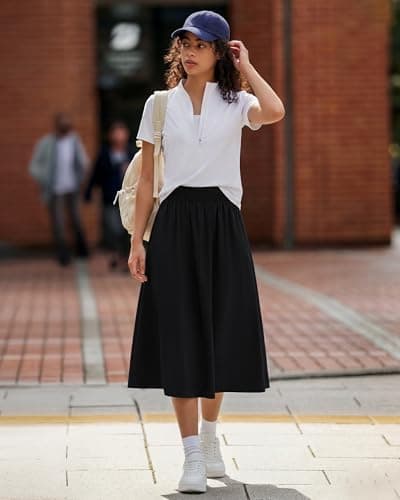 G4Free Midi Skirts for Women Casual Workout Pleated Flared Elastic High Waist Flowy Long Skirt with Pockets Midi Length Lightweight(Black,S) - Thumbnail 3