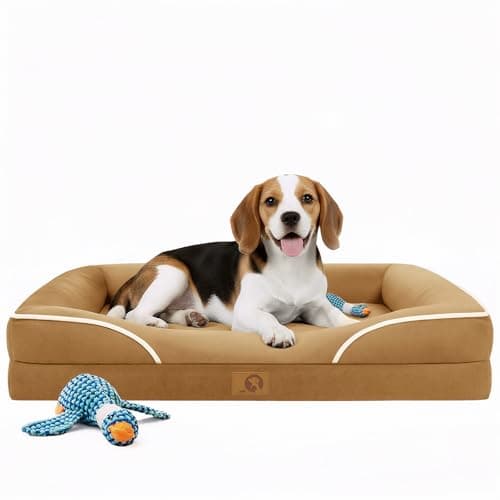 Homemate Dog Bed Medium Size Dog 28x23 inch with Orthopedic Foam Waterproof Outdoor Pet Cat Bed Sofa Supplies with Toy Dogs Crate Pad Couch with Removable Washable Cover & Non-Slip Botton Brown