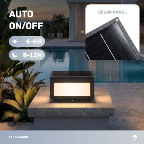 PAKEDANDUN Solar Post Lights Outdoor, 9.84" Solar Pillar Lights Outdoor, IP54 Waterproof Column Light Outside with E26 Bulb, 3000K LED Post Lamp Dusk to Dawn, Modern Pillar Light for Patio Garden - Thumbnail 5
