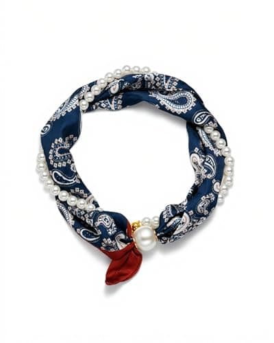 Layered Silk Scarf Choker Necklace for Women Fashion Boho Paisley Pearl Bandana Necklaces with Charms Formal Costume Prom Jewelry Gift
