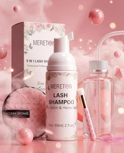 MERETON Lash Shampoo Kit for Lash Extensions, Eyelash Extension Cleanser Lash Cleaner Lash Cleaning Kit for Cluster Lashes Lash Bath with Makeup Pad+ Brush+Rinse Bottle, Oil Free Foam - Thumbnail 6