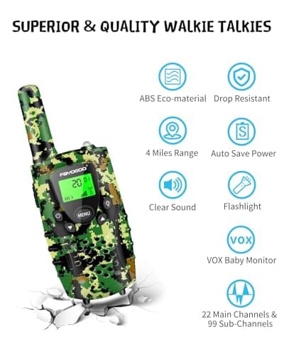 FAYOGOO 2 Pack Walkie Talkies for Kids Long Range 4 Miles,Kids Walkie Talkies with Flashlight, Christmas Birthday Toys Gifts Ideas Present for 3-12 Year Old Boys Girls (Green) - Thumbnail 6