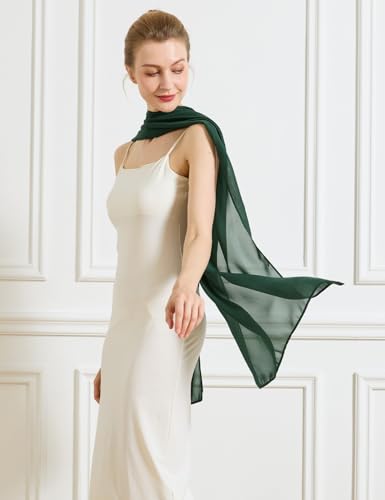 BEAUZSUZSANA Chiffon Cape Shawls for Evening Dress Soft Elegant Sheer Wraps Perfect for Weddings Parties (Hunter Green) - Thumbnail 4