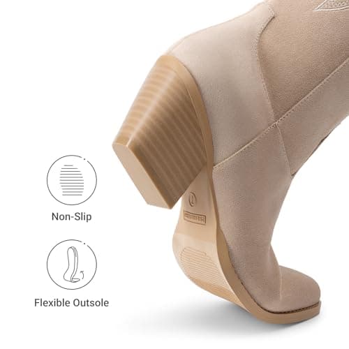 DREAM PAIRS Cowgirl Boots Women Knee High Cowboy Boots Pointed Toe Chunky Block Heel Suede Tall Western Boots with Embroidered,Size 8.5,Nude,SDKB26001W - Thumbnail 5