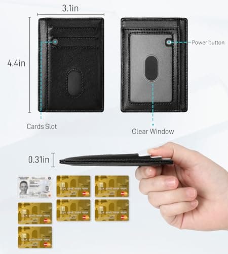 Auskang Men's Wallet with Smart Tracker Works for Find My App, GPS Credit Card Holder Leather Slim Minimalist RFID Blocking Smart High capacity and ID window Wallet for Men(Carbon Black) - Thumbnail 6
