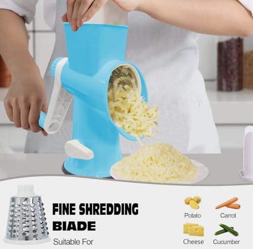 Cheese Grater MultiFunction Rotary Cheese Grater Hand Crank – Cheese Shredder Effortlessly Shred,Slice,Chop.Applicable to Cheese, Vegetables,Fruits,Nuts,Non-Slip Suction Base,Easy to Clean (blue) - Thumbnail 5