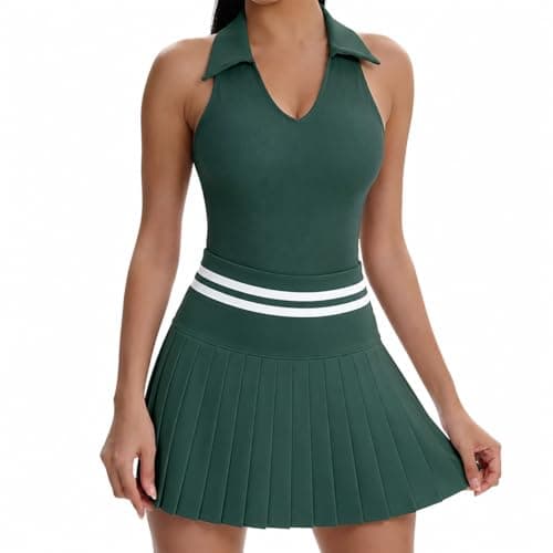 VIPARK Womens Tennis Skirt Set Sleeveless Ribbed Fitted Top and Pleated Mini Skirt with Built in Shorts Pockets Athletic Golf Workout Activewear Outfit Green - Image 1