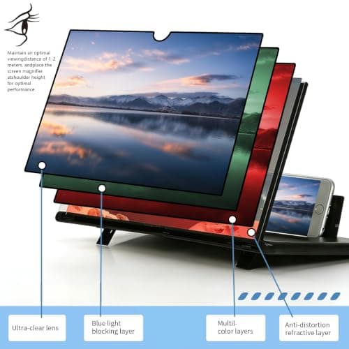 KUVPIUS Phone Screen Magnifier, 3D HD Screen Amplifier Fresnel Lens Eye Protection, Foldable Pull-Out Screen for Movies & Online Learning, Universal Projector Screen Enlarger for All Smartphones - Thumbnail 2