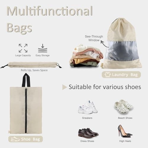 U+U 5 Set Packing Cubes for Travel Essentials Ultralight Luggage Packing Organizers with Laundry Bag and Shoe Bag for Vacation, Business Trip and Camping (Cream) - Thumbnail 4