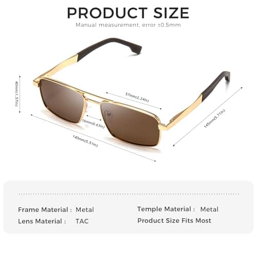 SUNGAIT Classic Rectangle Sunglasses Men Adjustable Anti-slip Temple Polarized UV400 Protection for Driving Fishing Golf(Gold Frame/Brown Lens) - Thumbnail 4