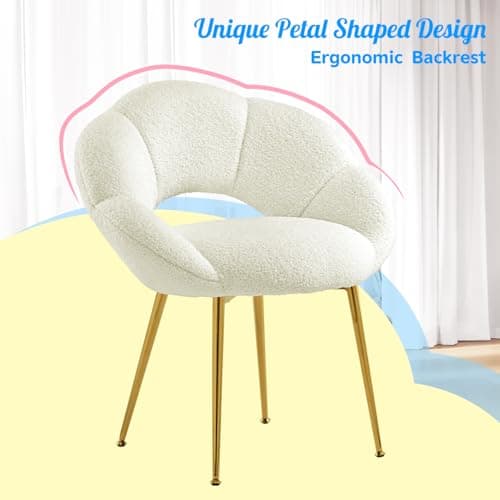 SUPPNEED Home Office Desk Vanity Chair: Petal Cute Comfy Accent Makeup Chair with Back Arms Modern Comfortable Metal Aesthetic Make Up Chairs for Girls Women Gold & White - Thumbnail 4
