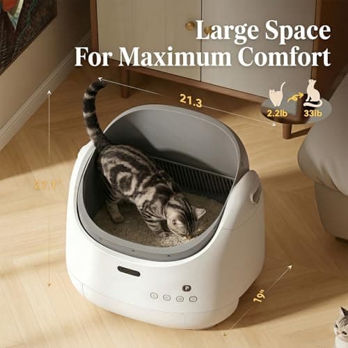 LAGBY Self Cleaning Litter Box, Open Top Automatic Litter Box with Cat Proximity Sensing, Anti-Pinch 100L Large Auto Robot for Multiple Cats, Including Litter Mat Waste Bag - Thumbnail 2