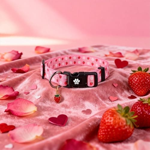 TENICER Pink Strawberry Dog Collar, Cute Pet Collars for Puppy Small Medium Large Boy Girl Dogs-M - Thumbnail 5