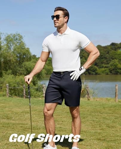 CoozySphere Men's Casual Golf Shorts 7 Inch Inseam Lightweight Quick Dry Navy Dress Short Shorts for Men - Thumbnail 2