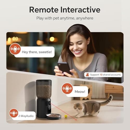 Centvicam Automatic Cat Feeder with Movable Camera: 5G WiFi Automatic Dog Feeder with Laser Pointer,Cat Food Dispenser with Night Vision for Multiple Pet, Detachable for Easy Clean -24 Cup -6L Storage - Thumbnail 4