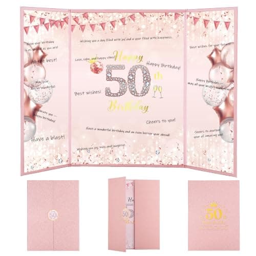 WSICSE 50th Birthday Party Decorations, Rose Gold Happy 50th Birthday Card, Large 50th Birthday Alternative Signature Guestbook for Men Women Birthday Party Decor Gifts