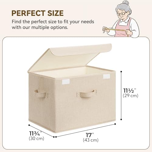 GRANNY SAYS Closet Storage Bins, Decorative Storage Boxes with Lids, Clothes Organizing Bins, Lidded Baskets for Toys, Clothing, Extra Large, Khaki, 2-Pack - Thumbnail 6