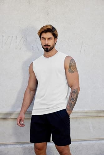 COOFANDY Black Sleeveless Gym Shirt Men Cotton Bodybuilding Muscle T-Shirts Fitness Tank Tops 3 Pack Light Grey S - Thumbnail 2