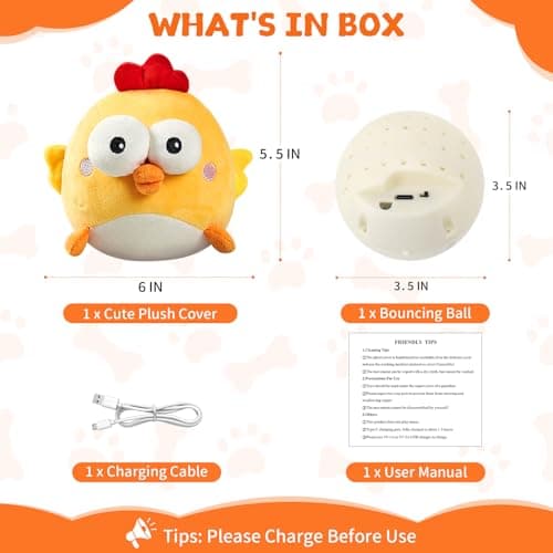VOXGET Interactive Dog Toy Ball for Small Dogs, Rechargeable Chicken Bounce Ball with Upgrade Removable Zipper for Large Dogs, Squeaky Move Jump Toy for Pets Keep Busy, No Loud Music (Yellow Chicken) - Thumbnail 6