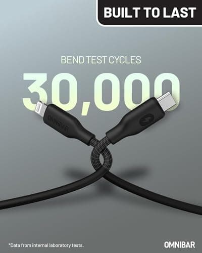 Omnibar 6FT Silicone USB C to Lightning Cable, Apple MFi Certified Fast iPhone Charger Cord, Tangle-Free Type C to Lightning Cable for iPhone 14/13/12/11/Pro Max/XR/XS, iPad Air/Mini/Pro, Black - Thumbnail 3