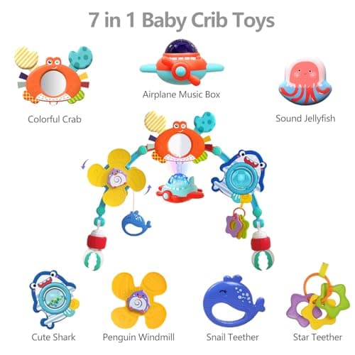 qesfir Musical Baby Stroller Arch, Travel Car Seat Toys, Baby Play Arch Crib Accessory, Mobile for Bassinet, Pram Activity Arch Bar for Babies Infants - Thumbnail 5