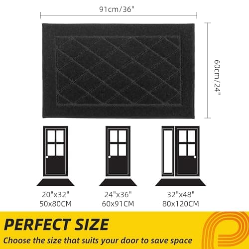JSEI Dirt Trapper Door Mat 24"x36", Non-Slip Washable Entryway Mats, Dog Door Mat, Stain Resistant and Absorbent Floor Mats, Low Profile Welcome Mat for Front Back Door, Black - Thumbnail 2