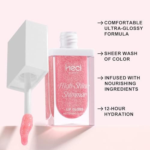 HECI BEAUTY Glitter Lip Gloss, Hydrating High Shine Lipgloss for Women, Non-Sticky Plumping Lip Oil with Vitamin E, Long Lasting Shimmer Finish for Daily Makeup, Candy Pink 0.21 fl oz - Thumbnail 3