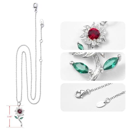 TYZCOS Sunflower Necklace 925 Sterling Silver Ruby Jewelry for Women - Thumbnail 3