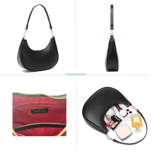 WuliTown Small Crescent Shoulder Bag Under the Arm Purse, Cute Hobo Black Shoulder Bag,Mini Clutch Purse with Zipper Closure - Thumbnail 3