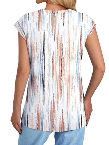NORACORA Printed Tops for Teachers School Outfits Cap Sleeve Shirts for Women Spring Summer 2026 Fashion Clothing Trendy Shirt Early Fall Fashion Tie Dye Brown/Blue S - Thumbnail 6