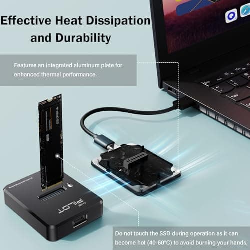 AMZPILOT Tool-Free M.2 NVMe & SATA to USB C Docking Station, 10Gbps SSD Reader Adapter for Data Rescue & External Storage, Supports M/B+M Key NVMe PCIe & SATA NGFF 2230-22110, for Laptop, PC - Thumbnail 5