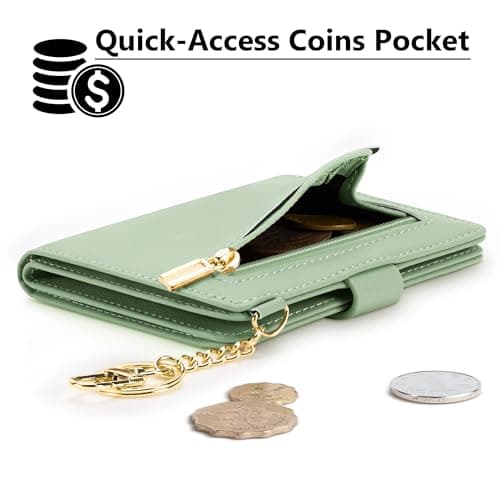 Airkit Small Wallets Woman RFID Blocking Leather Credit Card Holder - with ID Window - Card Wallets for Women - with Zipper Coin Purse - Keychain Wallet - Thumbnail 3