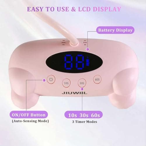 U V LED Nail Lamp, JIUWIIL U V Light for Gel Nails with 24 Beads Curing lamp 3 Timer Nail Dryer, LCD Display, Auto Sensor, Fast Curing Goosenecks Lamp for Gel Polish for Advanced DIY at Home (Pink) - Thumbnail 6