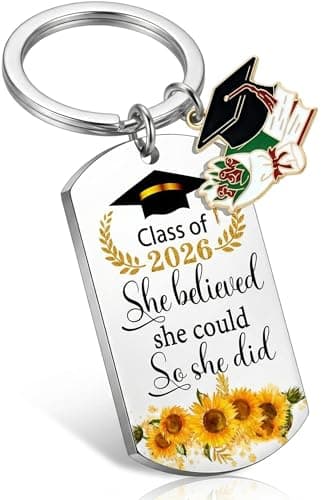 Hyloxs 2026 Graduation Keychain, Bulk Party Favors Souvenir for High School and College Students, Inspirational Gift for Him or Her (Silver-She Beileved) - Image 1